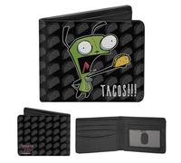 Nickelodeon Wallet, Bifold, Invader Zim GIR Tacos Pose Taco Monogram Black Gray, Vegan Leather