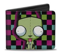 Buckle-Down Invader Zim Wallet, Bifold, Invader Zim GIR Dog Tongue Out Pose Checker Black Multi Color, Vegan Leather