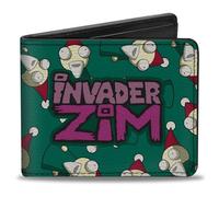 Buckle-Down Invader Zim Wallet, Bifold, Invader Zim Lawn Gnome Scattered and Title Logo Green, Vegan Leather