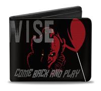 Buckle-Down IT Wallet, Bifold, It Pennywise Come Back and Play Face and Balloons Black Gray, Vegan Leather