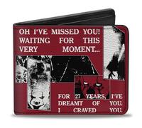Buckle-Down IT Wallet, Bifold, It Pennywise Poses and Quotes Collage Red White Grays, Vegan Leather