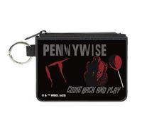 Buckle-Down IT Wallet, Zip Clutch, It Pennywise Come Back and Play Face and Balloons Black Gray, Canvas, XS, Casual