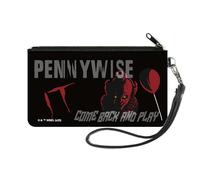 Buckle-Down IT Wallet, Zip Clutch, It Pennywise Come Back and Play Face and Balloons Black Gray, Canvas, S, Casual