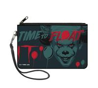 Buckle-Down IT Wallet, Zip Clutch, It Pennywise Face and Balloons Time To Float Blues Reds, Canvas