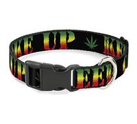 Buckle-Down Keep Calm And Smoke Up Black/Rasta Plastic Clip Collar, 1.5" x 18-32"/Large