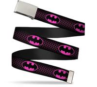 Buckle Down Kids Web Belt, Batman Shield/Chainlink Black/Hot Pink, 1.0" Wide-Fits Size 20 US