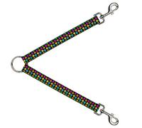 Buckle-Down Leash Splitter, Dog Walking Splitter, Smiley Faces Melted Mini Repeat Black Multi Neon, 15 Inches Each Direction 1 Inch Wide