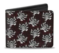 Buckle-Down Lilo and Stitch Wallet, Bifold, Alien Stitch Poses Scattered Black Red Grays, Vegan Leather