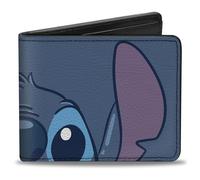 Buckle-Down Lilo and Stitch Wallet, Bifold, Stitch Peeking Pose Close Up Blues, Vegan Leather