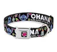 Buckle-Down Lilo & Stitch -Ohana means Family Dog Collar, Seat Belt Buckle, Black Multicolor