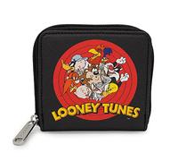 Buckle Down Looney Tunes Wallet, Square Zip Around, 10 Character Bullseye Logo, Black, Vegan Leather, Looney Tunes