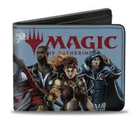 Buckle-Down Magic the Gathering Wallet, Bifold, Magic Three Planeswalker Group Pose and Title Logo Light Blue, Vegan Leather