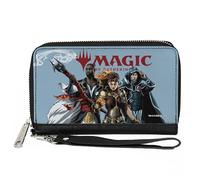 Buckle-Down Magic the Gathering Wallet, Zip Around, Magic the Gathering Three Planeswalker Group Pose Light Blue, Vegan Leather