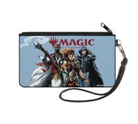 Buckle-Down Magic: The Gathering Wallet, Zip Clutch, Magic Three Planeswalker Group Pose and Title Logo Light Blue, Canvas, Blue, S, Casual