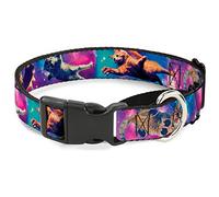 Buckle-Down Martingale Dog Collar - Cats in Space Pinks/Blues - 1.5" Wide - Fits 13-18" Neck Size - Small