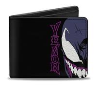 Buckle-Down Marvel Comics Wallet, Bifold, Venom Lethal Protector Pose Blocks Black White, Vegan Leather