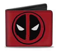 Buckle-Down Marvel Comics Bifold Wallet | Deadpool Logo and Text Red Black White Billfold Credit Card and ID Slots Vegan Leather