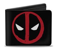 Buckle-Down Marvel Comics Bifold Wallet | Deadpool Logo Centered Black Red White Billfold Credit Card and ID Slots Vegan Leather