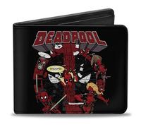 Buckle-Down Marvel Comics Wallet, Bifold, Deadpool Corps Shatter Logo Group Pose Black Red, Vegan Leather