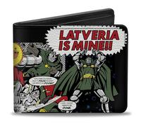 Buckle-Down Marvel Comics Wallet, Bifold, Doctor Doom Latveria Is Mine Comic Book Scenes Black, Vegan Leather