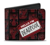 Buckle-Down Marvel Comics Wallet, Bifold, Hello Im Deadpool Pose Blocks Black Reds, Vegan Leather