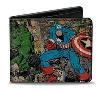 Buckle-Down Marvel Comics Wallet, Bifold, Marvel Comics Retro Avengers Group Pose with Comics Books, Vegan Leather