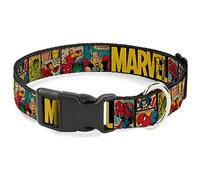 Buckle-Down "MARVEL/Retro Comic Panels" Plastic Clip Collar, Black/Yellow, 1" Wide - Fits 9-15" Neck - Small