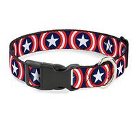 Buckle-Down Marvel Universe Captain America Shield Repeat Navy Plastic Clip Collar, Large/15-26"