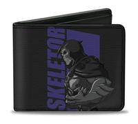Buckle-Down Masters of the Universe Bifold Wallet | Masters of the Universe He Man and Skeletor Text Poses Black Billfold Credit Card and ID Slots Vegan Leather