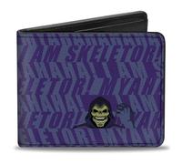 Buckle-Down Masters of the Universe Wallet, Bifold, Masters of the Universe I Am Skeletor Pose and Text Blues, Vegan Leather