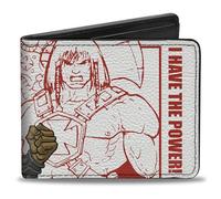 Buckle-Down Masters of the Universe Wallet, Bifold, MOTU He Man I Have the Power Pose and Sketch White Red, Vegan Leather