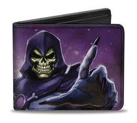 Buckle-Down Masters of the Universe Wallet, Bifold, MOTU Revelation Skeletor Pose and Logo Galaxy Purples, Vegan Leather
