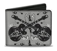Buckle-Down Men's Bifold Wallet, Electric Guitars Gray, Vegan Leather, 4.0" x 3.5", ID Window, Artwork, Premium Vegan Leather