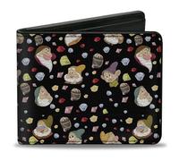 Buckle-Down Men's Bifold Wallet Snow White Seven Dwarfs, 4.0" x 3.5", Multicolour Cartoon, Vegan Leather Construction, Advanced Logo Printing, Windowed ID Holder