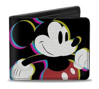 Buckle-Down Men's Disney Wallet, Bifold, CMYK Mickey Mouse Walking Pose Pixel Text Black Multi Neon, Vegan Leather, Multicolor, Standard Size, Multicolor, Default Size