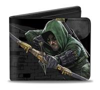 Buckle-Down Men's Arrow Aiming Pose + Vigilante Bricks Black/Grays Bi-Fold Wallet, Multicolor, Default Size