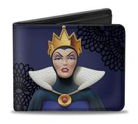 Buckle-Down Men's Snow White's Evil Queen + Old Witch Poses Purples/Black Bi-Fold Wallet, Multicolor, Default Size