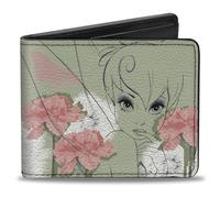 Buckle-Down Men's Disney Wallet, Bifold, Tinker Bell Sketch Carnations Dandelions Greens Pinks White, Vegan Leather, Multicolor, Standard Size, Multicolor, Standard size, Disney Wallet, Bifold, Tinker