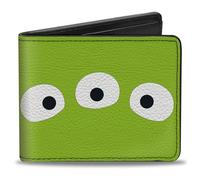 Buckle-Down Men's Disney Wallet, Bifold, Toy Story Alien Eyes, Green, Vegan Leather, 4.0" x 3.5"