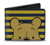 Buckle-Down Men's Disney Wallet, Bifold, Winnie The Pooh Eyes Stripe Navy Golden Yellow, Vegan Leather, 4.0" x 3.5", Navy, 4.0" x 3.5", Disney Wallet, Bifold, Winnie the Pooh Eyes Stripe Navy Golden