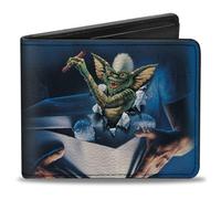 Buckle-Down Men's Horror Movies Wallet, Bifold, Gremlins Stripe Pose in Box Logo Black Red, Vegan Leather, 4.0" x 3.5", Gremlins, 4.0" x 3.5", Horror Movies Wallet, Bifold, Gremlins Stripe Pose in Box