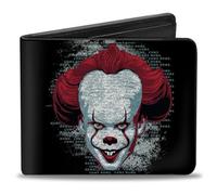 Buckle-Down Men's Horror Movies Wallet, Bifold, It Chapter Two Pennywise Face Logo Black Red Blues, Vegan Leather, 4.0" x 3.5", It Chapter Two, 4.0" x 3.5", Horror Movie Themed Bifold Wallet With Logo