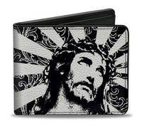 Buckle-Down Men's Jesus Black White Bifold Wallet, Vegan Leather, 4.0" x 3.5", ID Window
