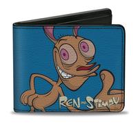 Buckle-Down Men's Nickelodeon Wallet, Bifold, Show Ren and Stimpy Behind Pose Blue, Vegan Leather, 4.0" x 3.5", The Ren & Stimpy Show, 4.0" x 3.5", Nickelodeon Wallet, Bifold, the Ren and Stimpy Show