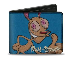Buckle-Down Men's Nickelodeon Wallet, Bifold, Show Ren and Stimpy Behind Pose Blue, Vegan Leather, 4.0" x 3.5", The Ren & Stimpy Show, 4.0" x 3.5", Nickelodeon Wallet, Bifold, the Ren and Stimpy Show