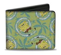 Buckle-Down Men's Nickelodeon Wallet, Bifold, Wavy Noodle Arm Pose Tropical Tie Dye, Vegan Leather, Spongebob Squarepants, 4.0" x 3.5", Spongebob Squarepants, 4.0" x 3.5"