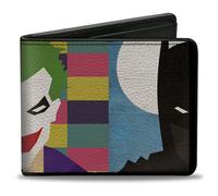 Buckle-Down Mens Pu Bifold - Joker/Batman Face Juxtaposition Multi Color/Blue/White Wallet, Multicolor, 4.0 x 3.5 US