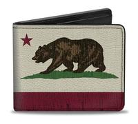 Buckle-Down Men's PU Bifold Wallet-California Flag Bear Weathered White, Multicolor, 4.0" x 3.5", Multicolor, 4.0" x 3.5", Buckle-Down Pu Bifold Wallet - California Flag Bear Weathered White