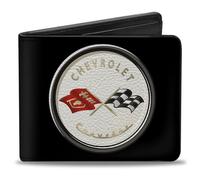 Buckle-Down Men's PU Bifold Wallet-Corvette C1 Flags Emblem Black, Multicolor, 4.0" x 3.5", Multicolor, 4.0" x 3.5"