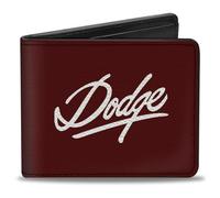 Buckle-Down Men's PU Bifold Wallet-Dodge Emblem Script Burgundy/White, Multicolor, 4.0" x 3.5", Multicolor, 4.0" x 3.5", Pu Bifold Wallet - Dodge Emblem Script Burgundy/White